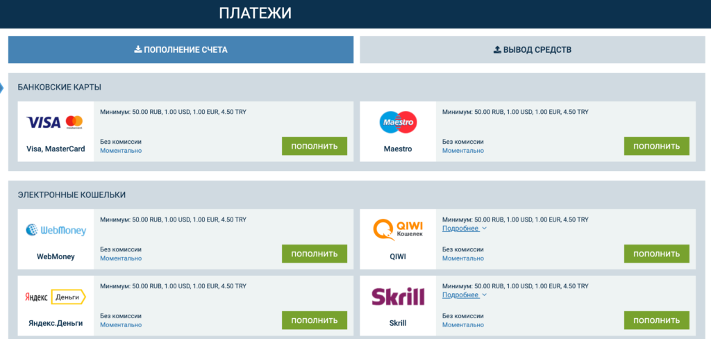 Ввод и вывод средств в 1xBet Ввод и вывод средств в 1xBet